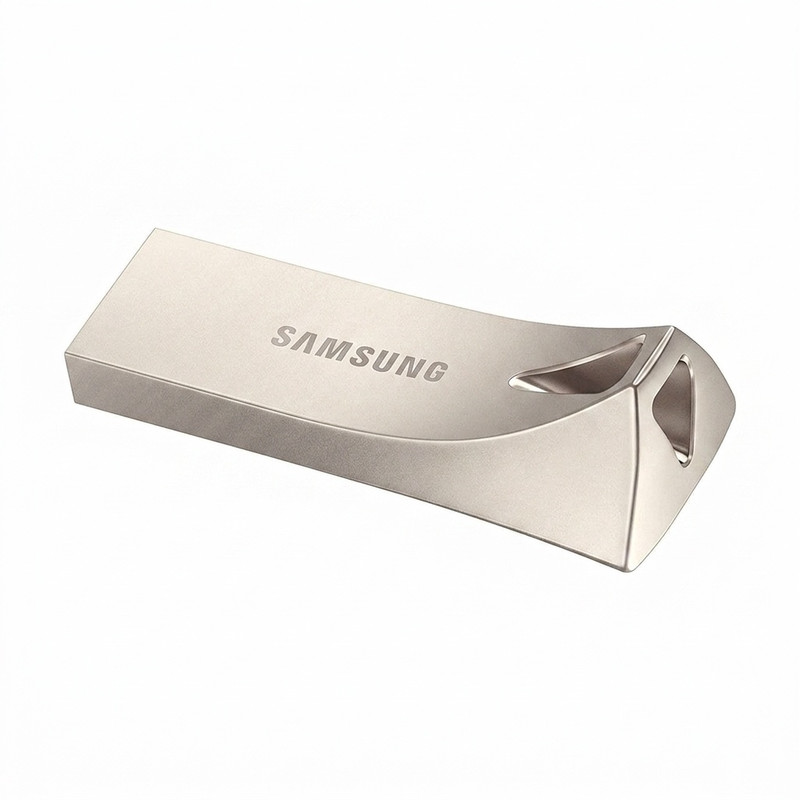 فلش مموری سامسونگ Bar Plus ظرفیت 64 گیگابایت USB 3.1 با بدنه فلزی مقاوم، سرعت انتقال 300 مگابایت بر ثانیه، ضد آب تا عمق یک متر، مقاوم در برابر ضربه، شوک، حرارت و مغناطیس