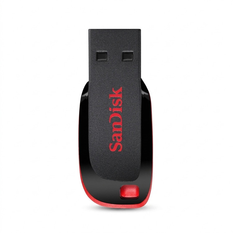 فلش مموری سن دیسک Cruzer Blade CZ50 ظرفیت 32 گیگابایت با رابط USB 2.0، سرعت انتقال 30 مگابایت بر ثانیه، طراحی بدون درپوش و بدنه مات مقاوم در برابر لک و اثر انگشت، دارای شیار اتصال بند و نرمافزار امنیتی