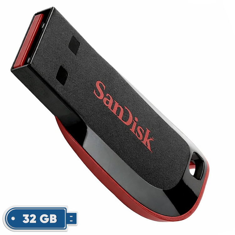 فلش مموری سن دیسک Cruzer Blade CZ50 ظرفیت 32 گیگابایت با رابط USB 2.0، سرعت انتقال 30 مگابایت بر ثانیه، طراحی بدون درپوش و بدنه مات مقاوم در برابر لک و اثر انگشت، دارای شیار اتصال بند و نرمافزار امنیتی