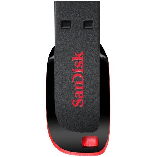 فلش مموری سن دیسک Cruzer Blade CZ50 ظرفیت 32 گیگابایت با رابط USB 2.0، سرعت انتقال 30 مگابایت بر ثانیه، طراحی بدون درپوش و بدنه مات مقاوم در برابر لک و اثر انگشت، دارای شیار اتصال بند و نرمافزار امنیتی