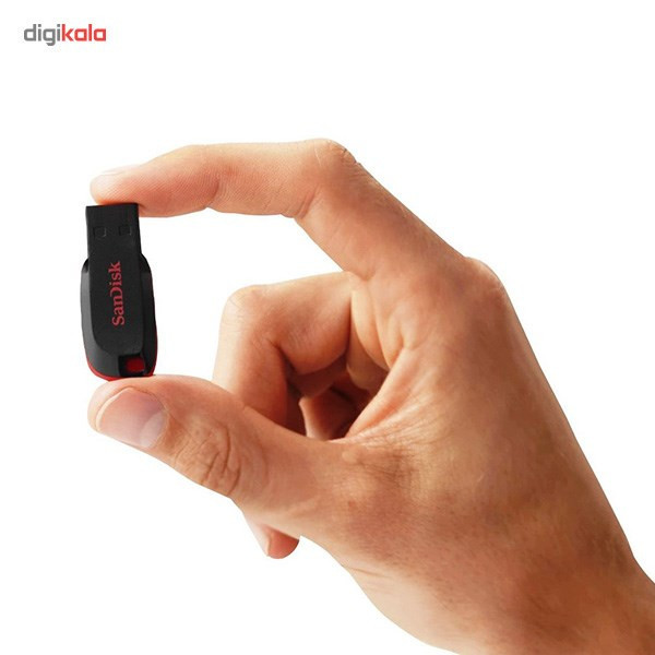 فلش مموری سن دیسک Cruzer Blade CZ50 ظرفیت 32 گیگابایت با رابط USB 2.0، سرعت انتقال 30 مگابایت بر ثانیه، طراحی بدون درپوش و بدنه مات مقاوم در برابر لک و اثر انگشت، دارای شیار اتصال بند و نرمافزار امنیتی