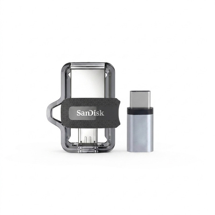 فلش مموری سن دیسک مدل Ultra Dual Drive m3.0 ظرفیت 64 گیگابایت با دو رابط USB Type-A و USB Type-C، سرعت انتقال 130 مگابایت بر ثانیه، استاندارد USB 3.2 Gen1، مناسب انتقال سریع و ایمن فایل بین دستگاههای هوشمند