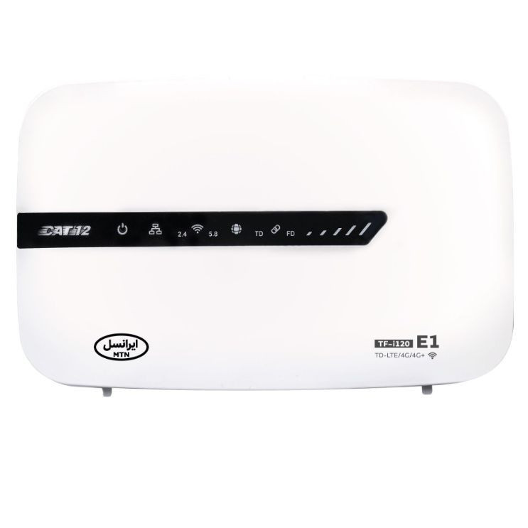 مودم 4G ایرانسل مدل TF-i120 E1 با فناوری LTE Cat 12، سرعت دانلود 600 مگابیت بر ثانیه، آپلود 100 مگابیت بر ثانیه، وایفای دوبانده 2.4 و 5.8 گیگاهرتز، پشتیبانی همزمان 50 کاربر، چهار پورت اترنت، مناسب استفاده خانگی و اداری