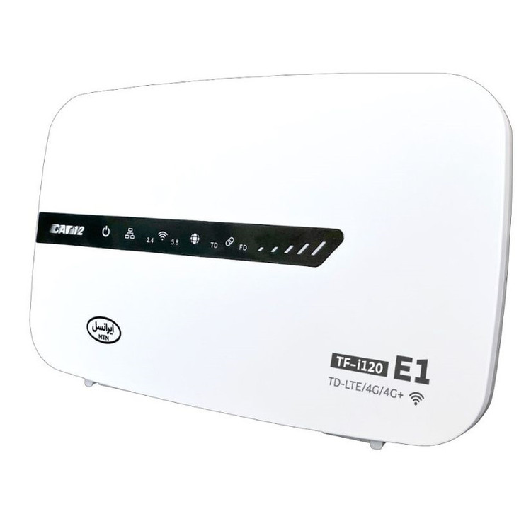 مودم 4G ایرانسل مدل TF-i120 E1 با فناوری LTE Cat 12، سرعت دانلود 600 مگابیت بر ثانیه، آپلود 100 مگابیت بر ثانیه، وایفای دوبانده 2.4 و 5.8 گیگاهرتز، پشتیبانی همزمان 50 کاربر، چهار پورت اترنت، مناسب استفاده خانگی و اداری