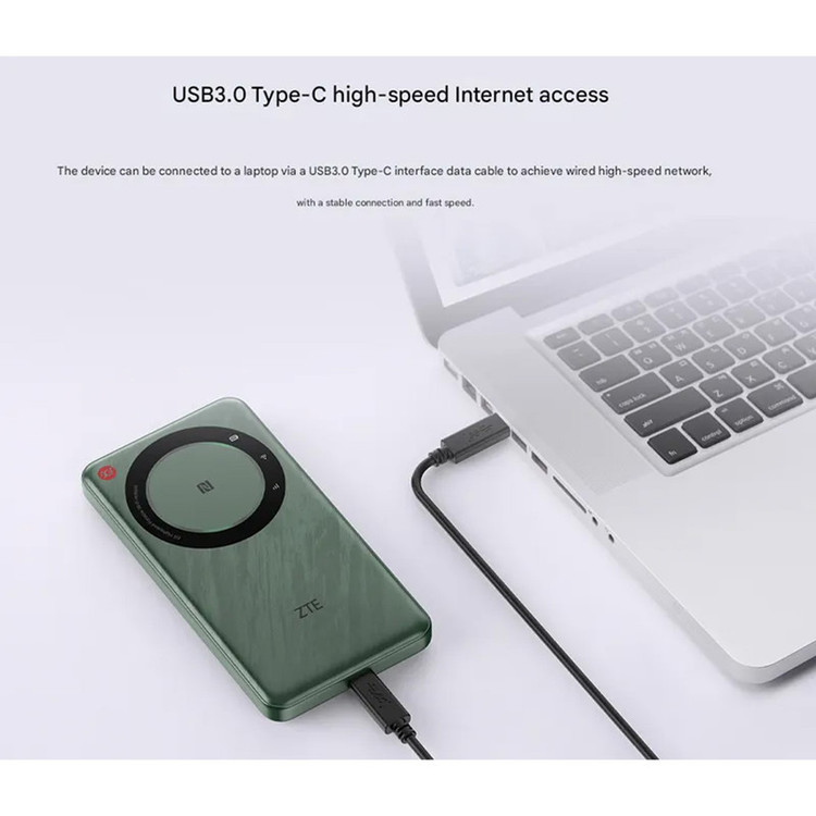 مودم جیبی 5G زد تی ای مدل U30 Air با باتری 4500 میلیآمپر ساعت، پشتیبانی از 10 کاربر همزمان، اتصال بیسیم Wi-Fi و درگاه USB Type-C برای اینترنت پرسرعت همراه