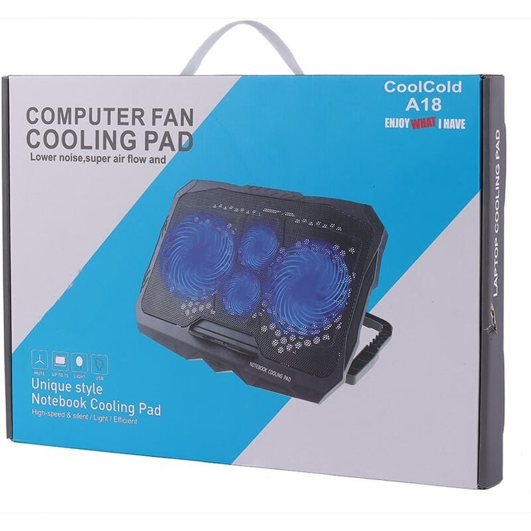 پایه خنککننده لپتاپ کول کلد مدل a18 دارای چهار عدد فن مناسب برای لپ تاپهای 14.1 تا 15.6 اینچی