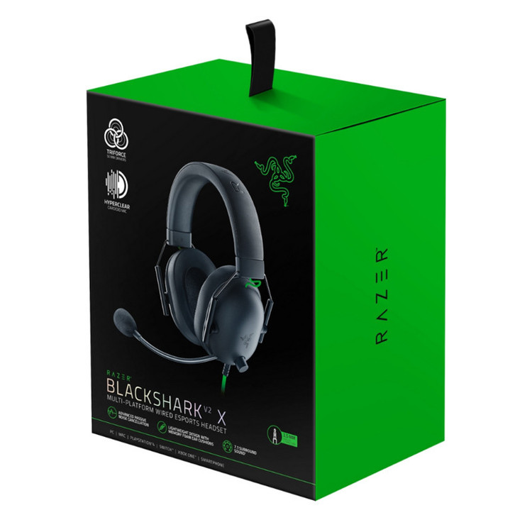 هدست گیمینگ ریزر مدل BlackShark V2 X با نویز کنسلینگ بدنه و نویز کنسلینگ میکروفون (ENC)، اتصال از طریق جک 3.5 میلیمتری، دارای صدای فراگیر 7.1 کاناله، دارای تکنولوژی صدای 360 درجه