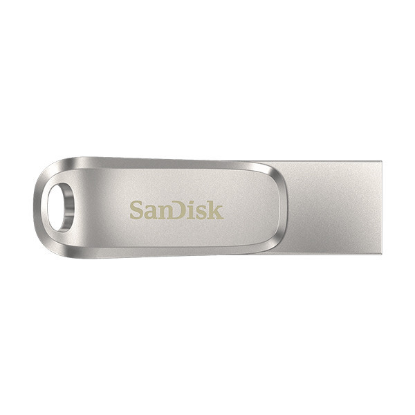 فلش مموری 128 گیگابایت سن دیسک مدل Ultra Dual Drive Luxe با دو رابط USB Type-C و USB Type-A، سرعت انتقال 150 مگابایت بر ثانیه، بدنه فلزی و سازگار با ویندوز، مک، اندروید و iOS