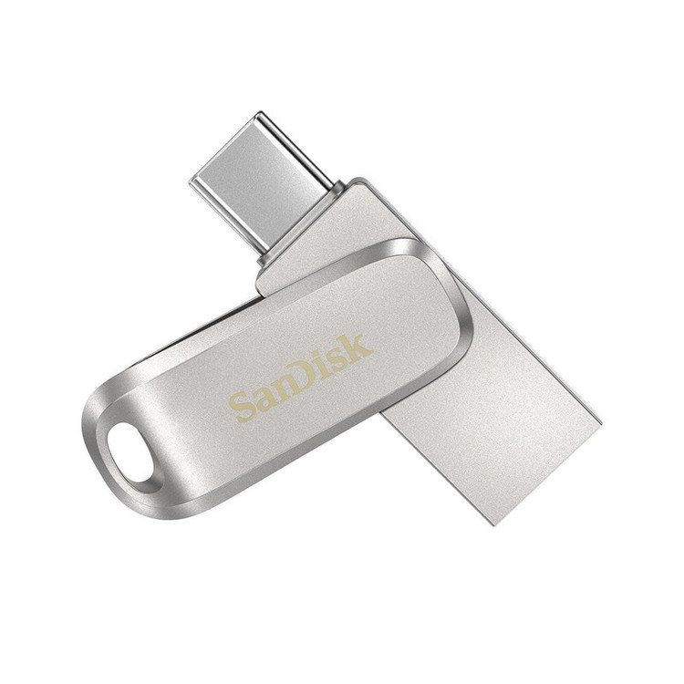فلش مموری سن دیسک Ultra Dual Drive Luxe ظرفیت 1 ترابایت با دو رابط USB Type-C و USB Type-A، طراحی تاشو، فلزی، سازگار با ویندوز، مک، اندروید و iOS، استاندارد USB 3.2 Gen2