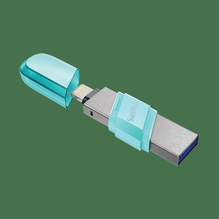 فلش مموری سن دیسک iXPAND FLIP ظرفیت 256 گیگابایت با دو رابط Lightning و USB 3.1، بدنه فلزی، سازگار با iPhone، iPad، ویندوز و مک، انتقال خودکار عکس و ویدیو، طراحی درپوشدار و سبک