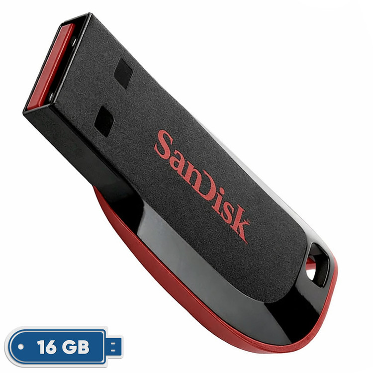 فلش مموری 16 گیگابایت سن دیسک مدل Cruzer Blade CZ50 با رابط USB 2.0 Type-A، طراحی بدون درپوش و قابلیت رمزگذاری اطلاعات