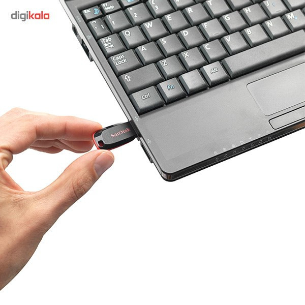 فلش مموری 16 گیگابایت سن دیسک مدل Cruzer Blade CZ50 با رابط USB 2.0 Type-A، طراحی بدون درپوش و قابلیت رمزگذاری اطلاعات