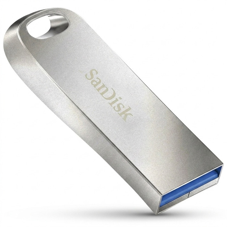فلش مموری سن دیسک مدل Ultra Luxe ظرفیت 128 گیگابایت با بدنه فلزی، رابط USB 3.1 Type-A، سرعت خواندن 150 مگابایت بر ثانیه و نرمافزار کدگذاری SanDisk Secure Access