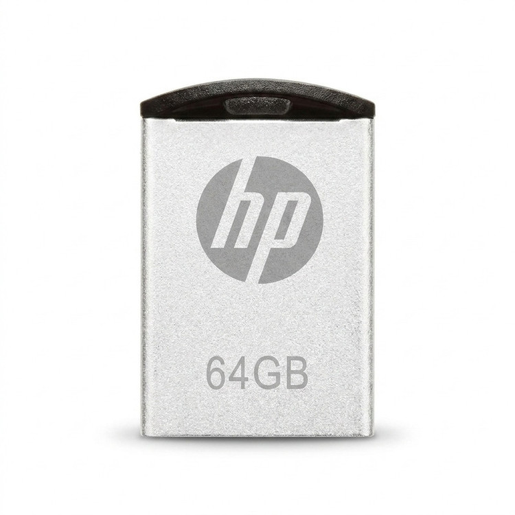 فلش مموری اچپی مدل V222W ظرفیت 64 گیگابایت با بدنه فلزی مقاوم در برابر اثرانگشت و لک، مناسب انتقال فایلهای حجیم و سازگار با ویندوز 7 تا 8.1