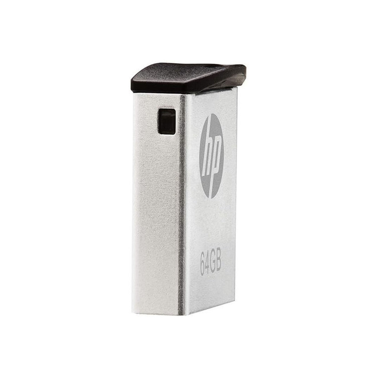 فلش مموری اچپی مدل V222W ظرفیت 64 گیگابایت با بدنه فلزی مقاوم در برابر اثرانگشت و لک، مناسب انتقال فایلهای حجیم و سازگار با ویندوز 7 تا 8.1