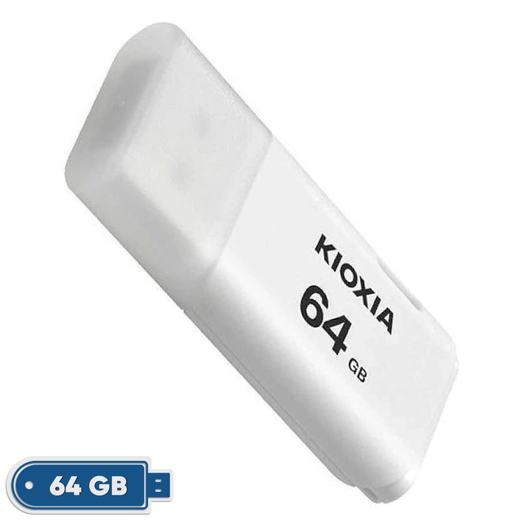 فلش مموری کیوکسیا مدل U202 ظرفیت 64 گیگابایت با رابط USB 2.0، بدنه پلاستیکی مقاوم، درپوشدار، سازگار با کامپیوتر، لپتاپ، گوشی، تبلت و تلویزیون، پشتیبانی از Windows 11 و macOS نسخه 12 تا 15