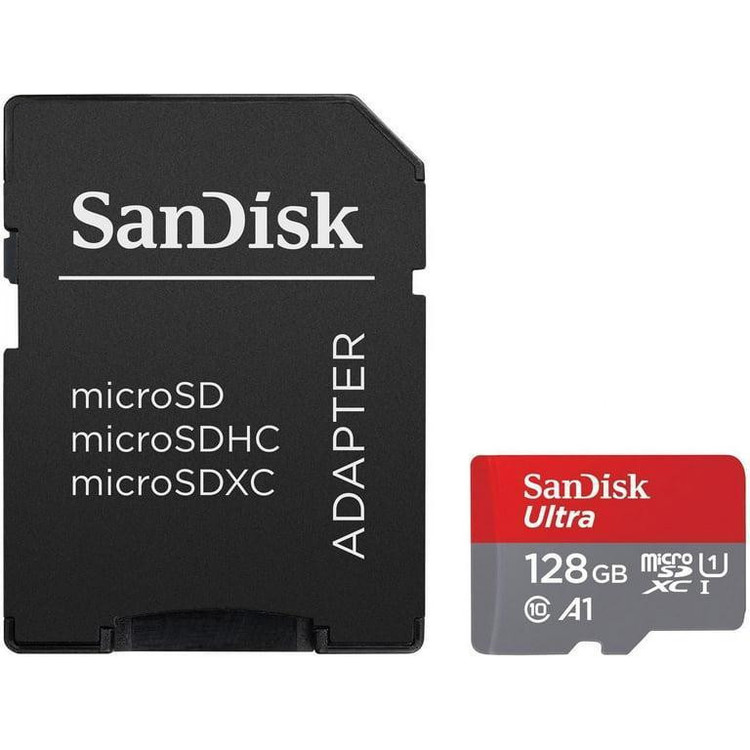 کارت حافظه microSDXC سن دیسک مدل Ultra A1 کلاس 10 استاندارد UHS-I سرعت 100MBps ظرفیت 128 گیگابایت به همراه آداپتور SD