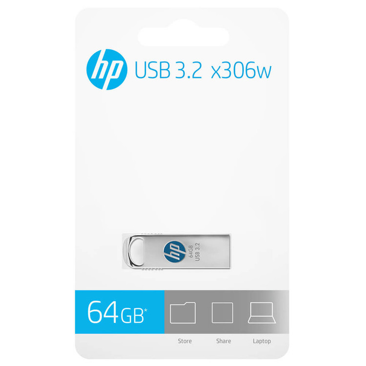 فلش مموری 64 گیگابایت اچپی مدل X306W با رابط USB سهنقطهدو، سرعت خواندن 120 مگابایت بر ثانیه و بدنه استیل