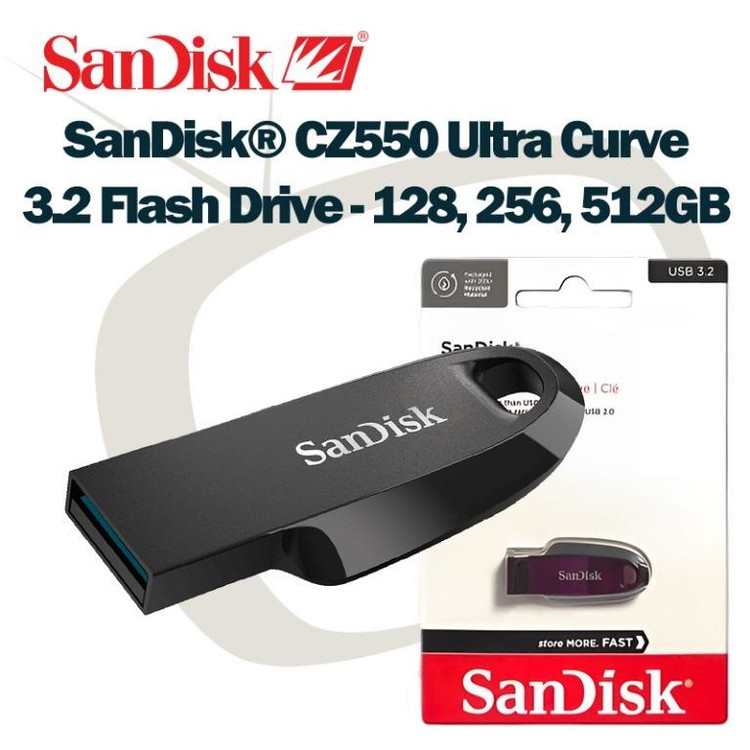 فلش مموری سن دیسک مدل Ultra Curve CZ550 با ظرفیت 64 گیگابایت، سازگار با ویندوز و مک