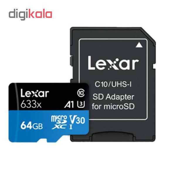 کارت حافظه microSDXC لکسار مدل 633X کلاس 10 استاندارد UHS-I U3 سرعت ظرفیت 64 گیگابایت