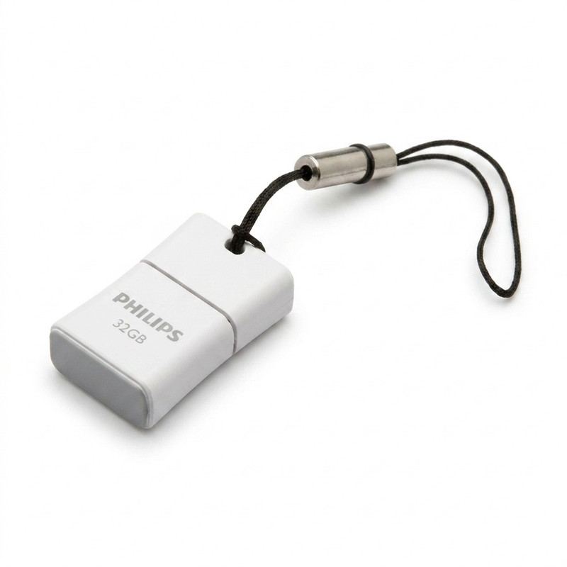 فلش مموری فیلیپس سری Picco مدل FM32FD85B ظرفیت 32 گیگابایت با رابط USB 2.0، درپوش محافظ و بند قابل جداشدن