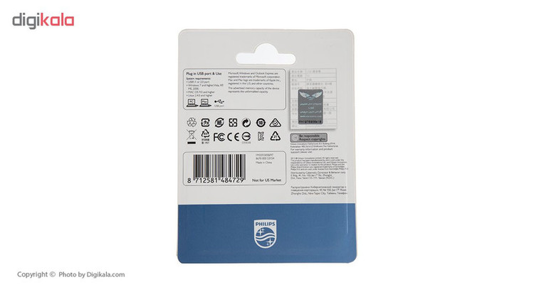 فلش مموری فیلیپس سری Picco مدل FM32FD85B ظرفیت 32 گیگابایت با رابط USB 2.0، درپوش محافظ و بند قابل جداشدن