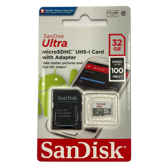 کارت حافظه microSDXC سن دیسک مدل Ultra کلاس 10 استاندارد UHS-I سرعت 100MBps ظرفیت 32 گیگابایت به همراه آداپتور SD