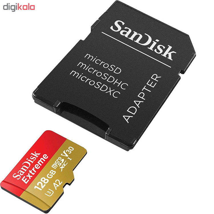 کارت حافظه microSDXC سن دیسک مدل Extreme PRO کلاس A2 استاندارد UHS-I U3 سرعت 170MBs ظرفیت 128 گیگابایت به همراه آداپتور SD