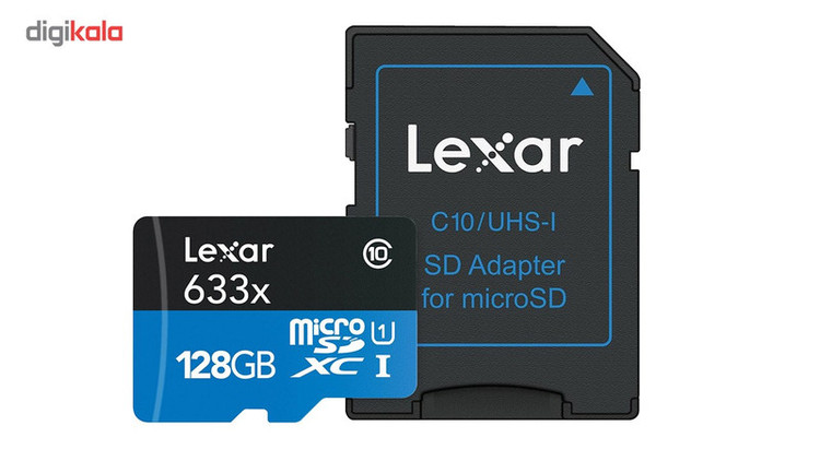 کارت حافظه microSDXC لکسار مدل High-Performance کلاس 10 استاندارد UHS-I U1 سرعت 95MBps 633X همراه با آداپتور SD ظرفیت 128 گیگابایت