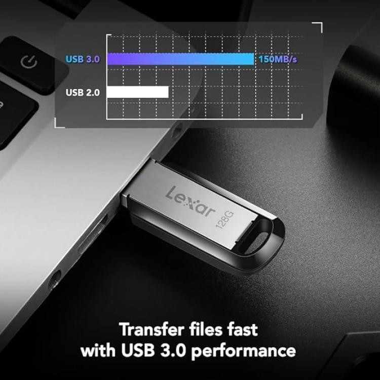 فلش مموری لکسار مدل M400 ظرفیت 128 گیگابایت رابط USB 3.0 مقاوم در برابر ضربه و سازگار با سیستمهای PC و Mac