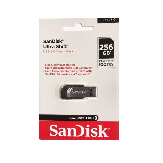 فلش مموری 256 گیگابایت سن دیسک مدل ULTRA SHIFT CZ410 با سرعت خواندن 100 مگابایت بر ثانیه، رابط USB 3.1 و نرمافزار امنیتی و بازیابی فایل